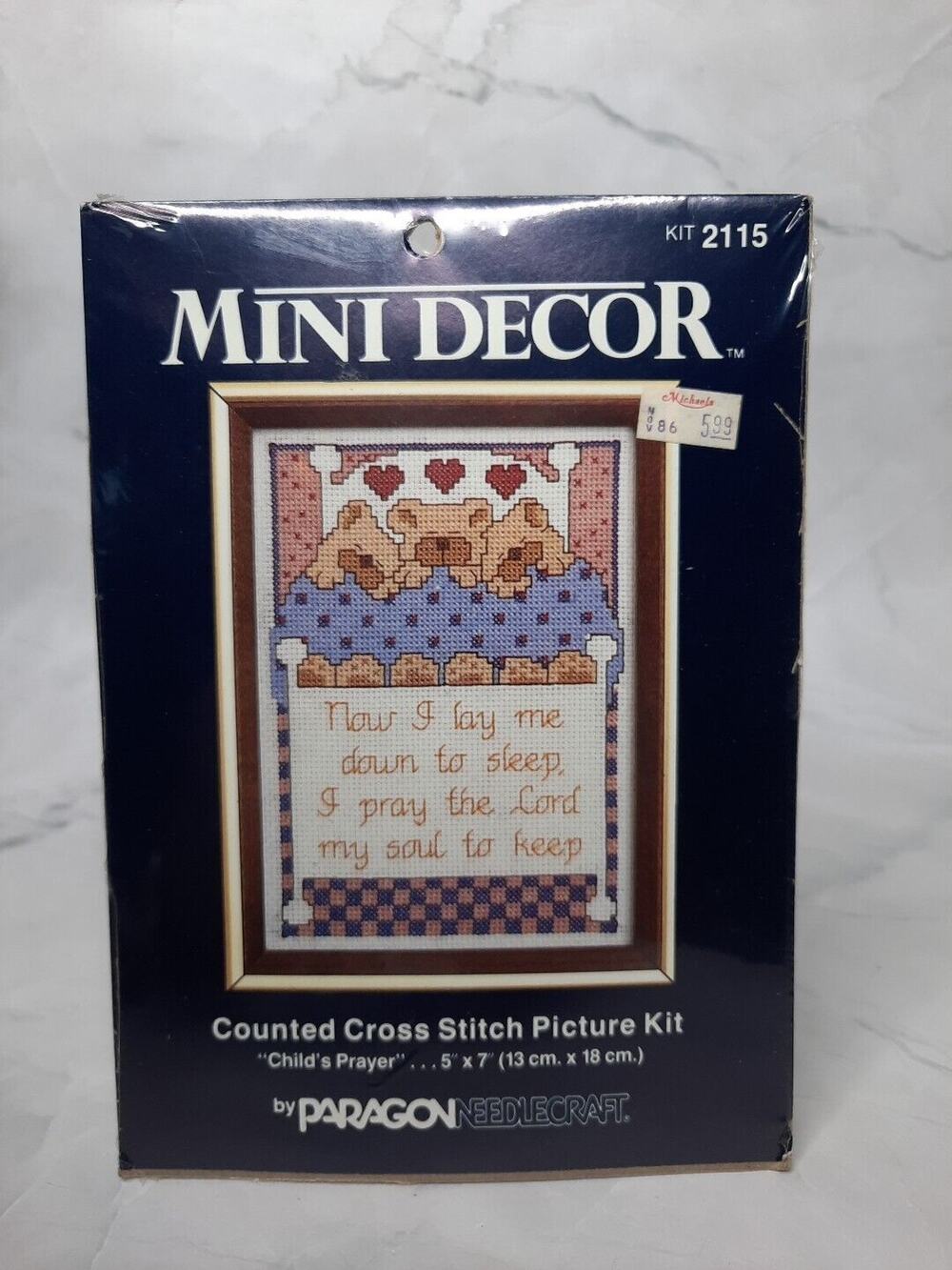 Paragon Mini Decor Counted Cross Stitch Picture Kit Childs Prayer Bears 5x7